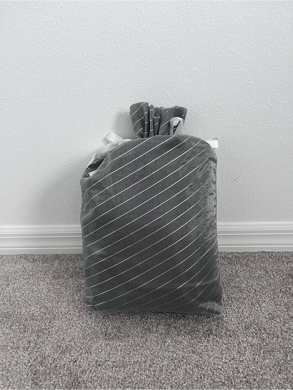 Striped Navy and White Travel Weekender Bag with Brown Leather Trim - Picture 8 of 8
